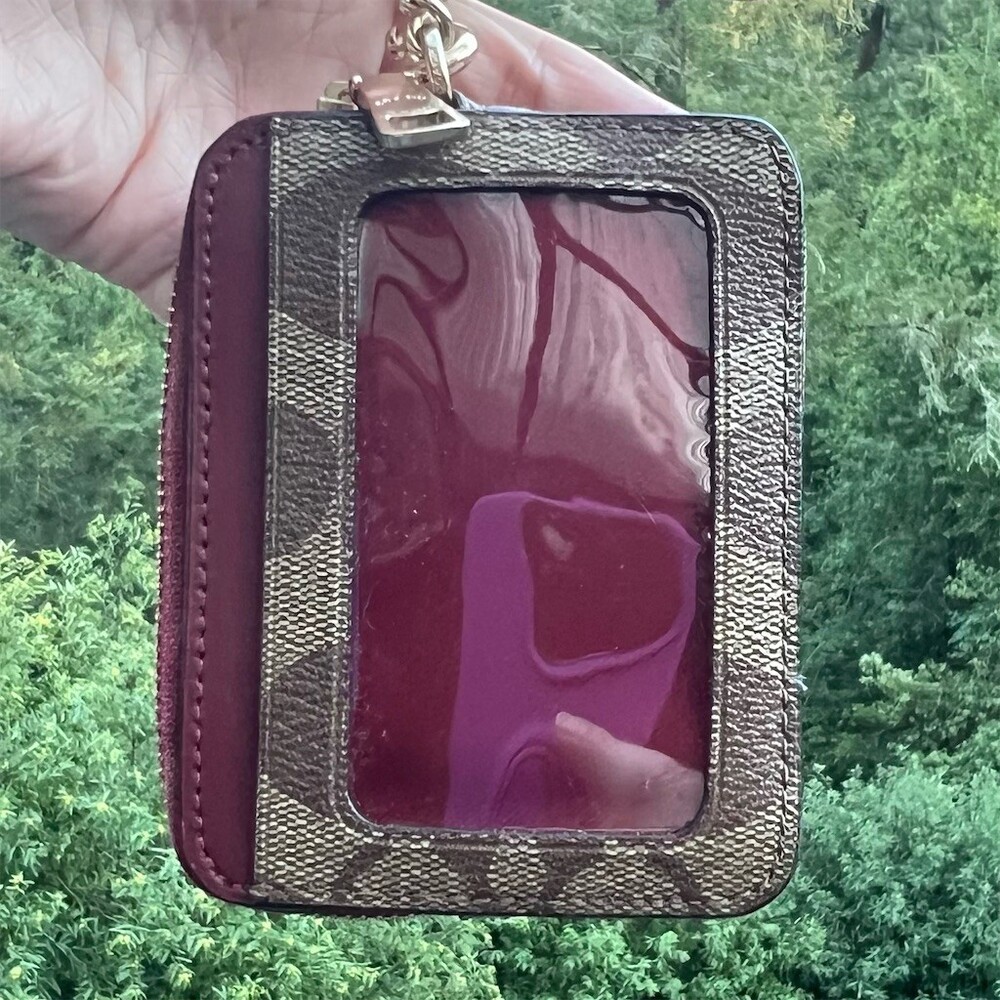 COACH Zip Card Case CC/ID Wallet Signature Canvas and Smooth Leather AUTHENTIC - Picture 3 of 5